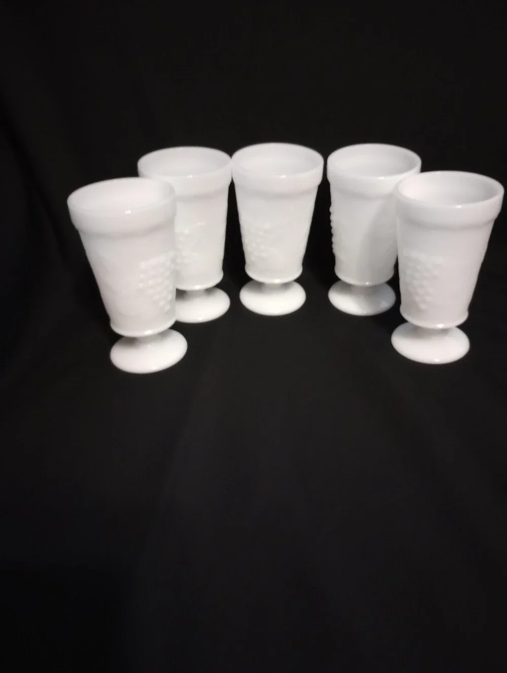 Anchor Hocking Harvest Grape 10 Oz Pedestal Milk Glass Goblets - Set of 5